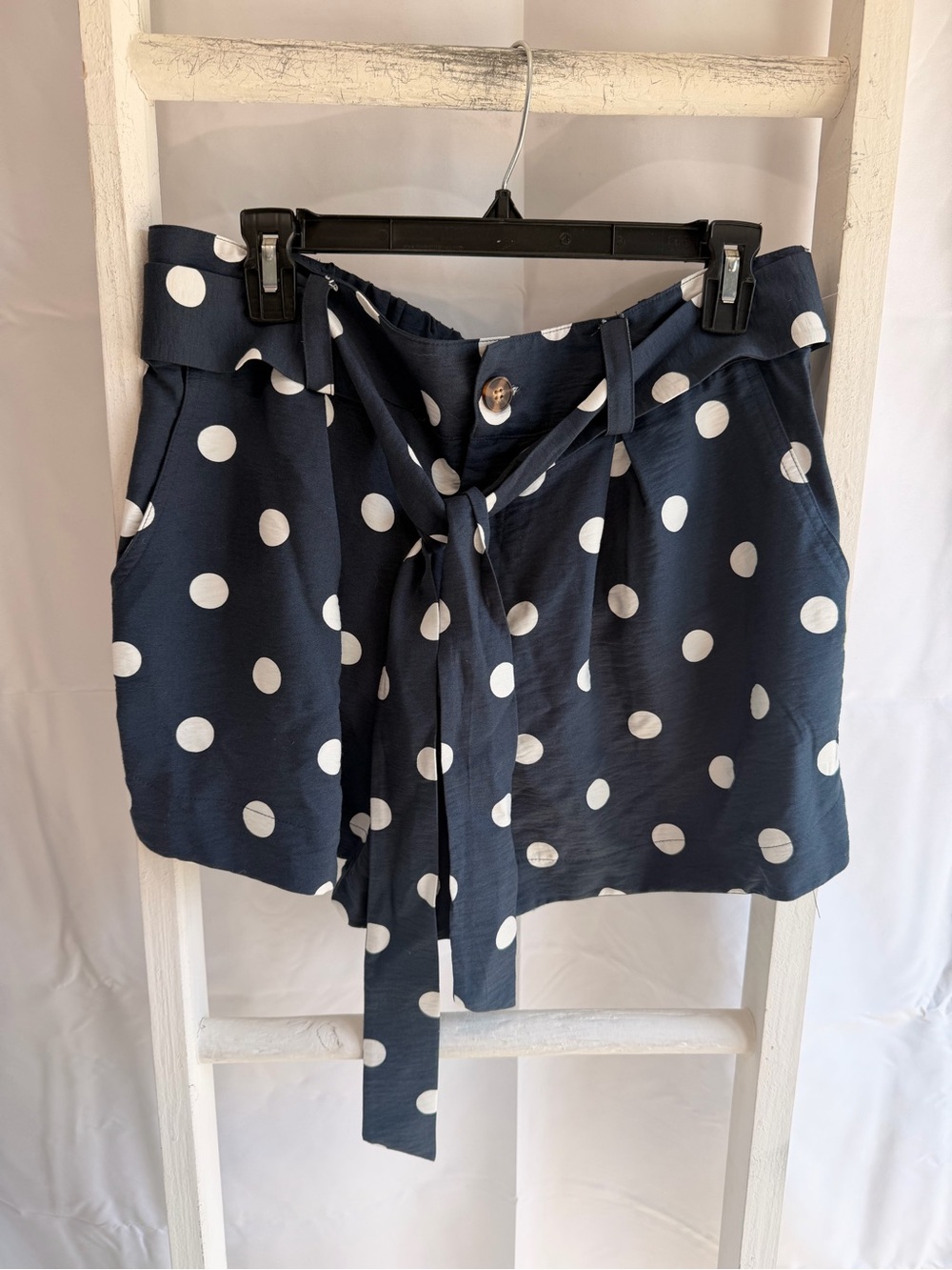 LC Lauren Conrad Navy and White Polka Dot High Waist Tie-Front Shorts